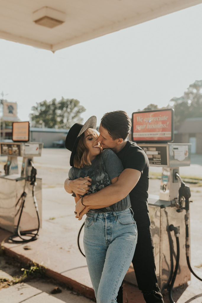 couples photo shoot at an abandoned gas station in madison, WI