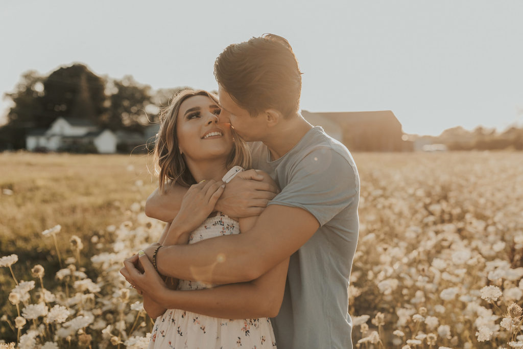 couples photo shoot in a sunny field  in madison, WI