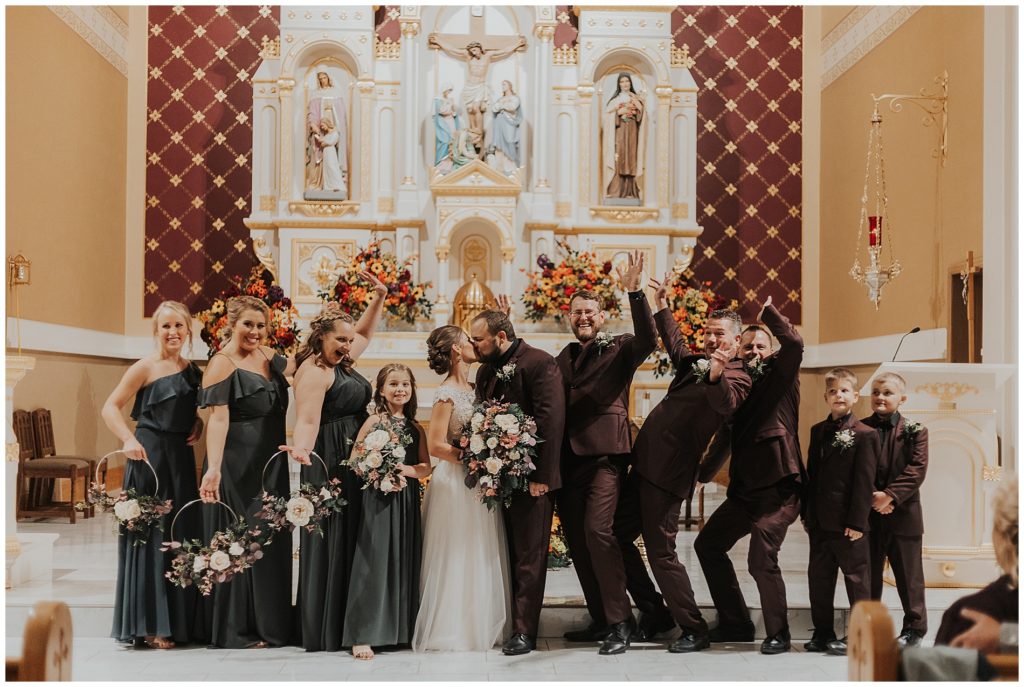 bridal party photos in catholic church