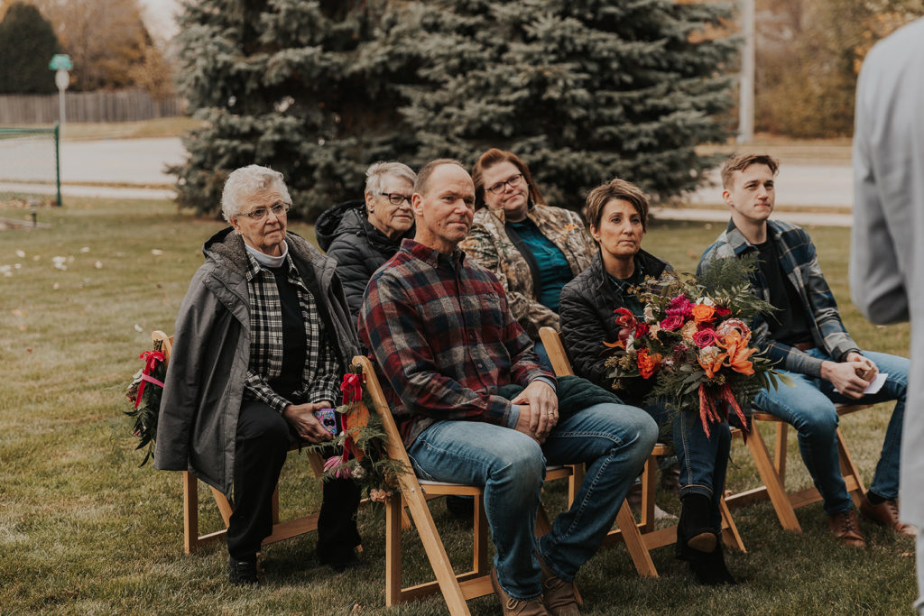 close family at intimate backyard wedding